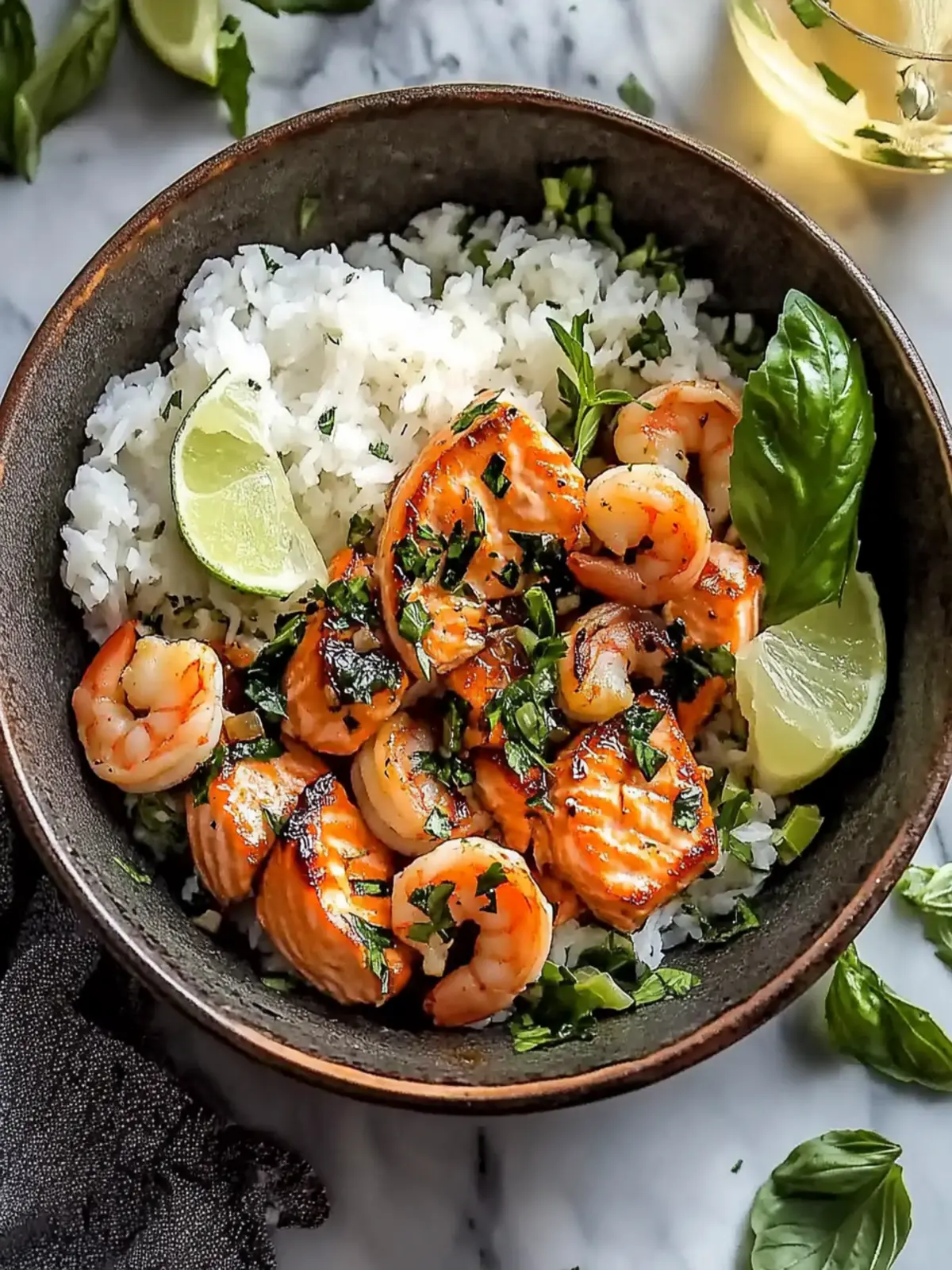 Easy Honey Garlic Salmon and Shrimp Bowl