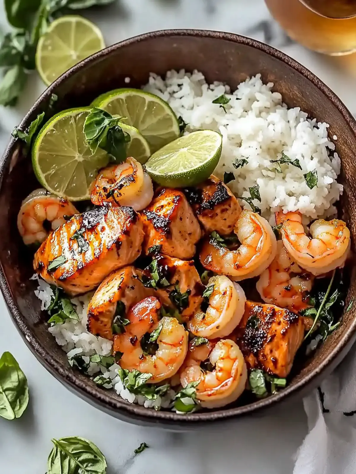 Easy Honey Garlic Salmon and Shrimp Bowl