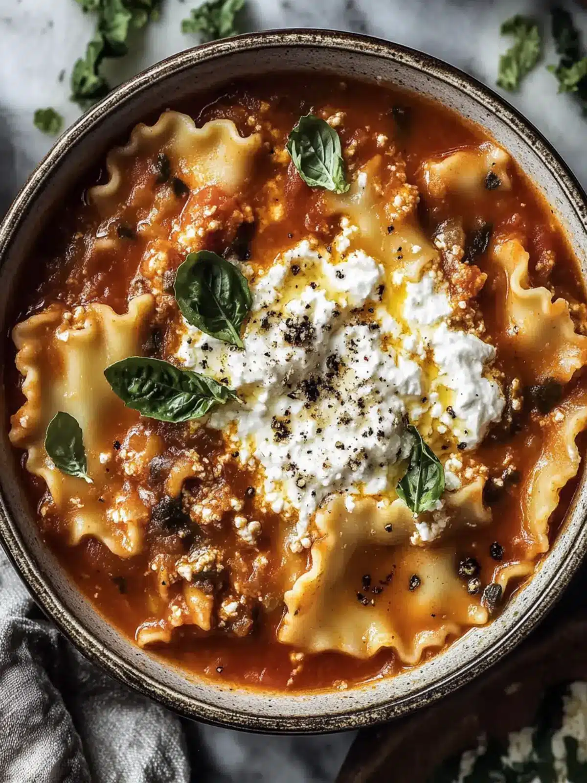 Rich Lasagna Soup with Ricotta