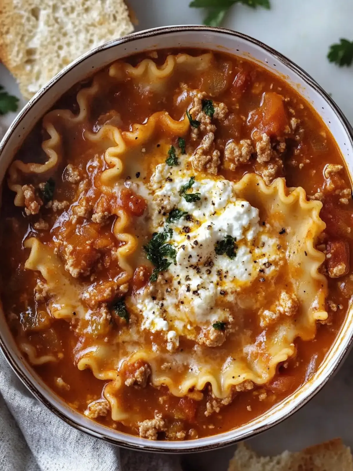 Rich Lasagna Soup with Ricotta