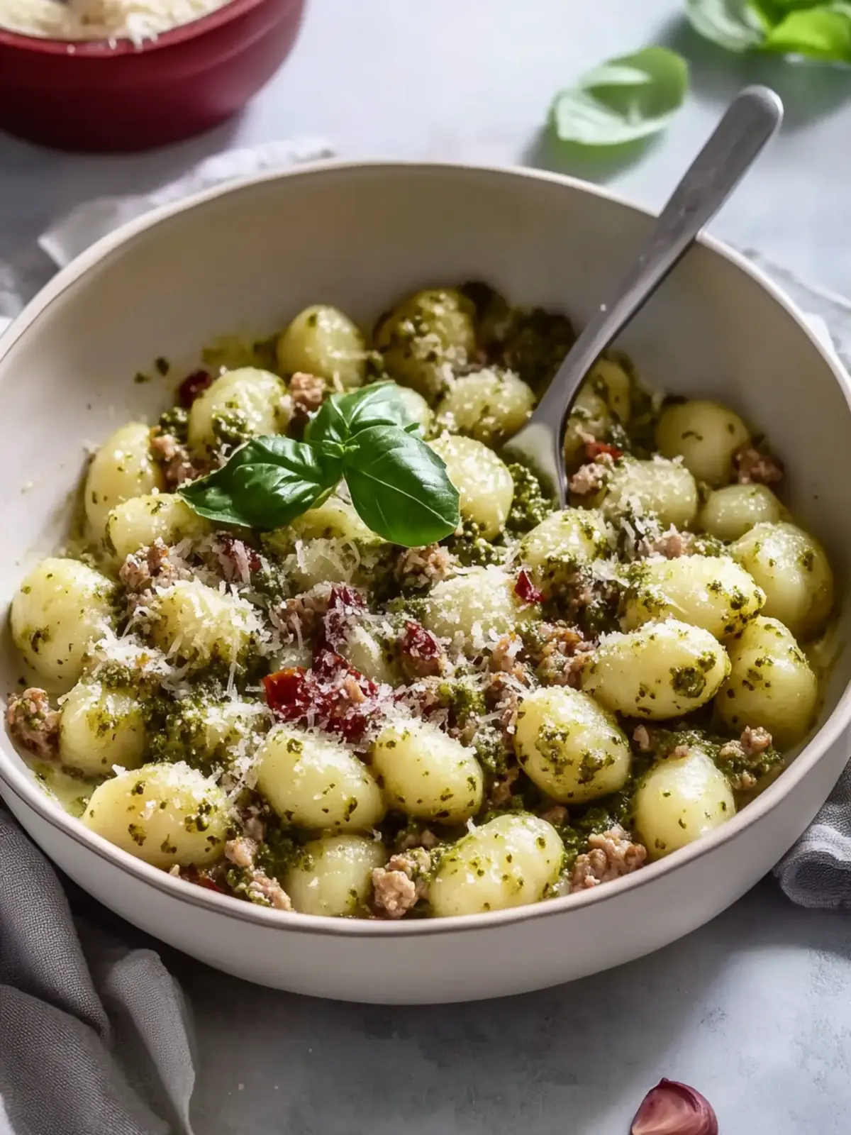 Creamy Pesto Gnocchi with Ground Turkey