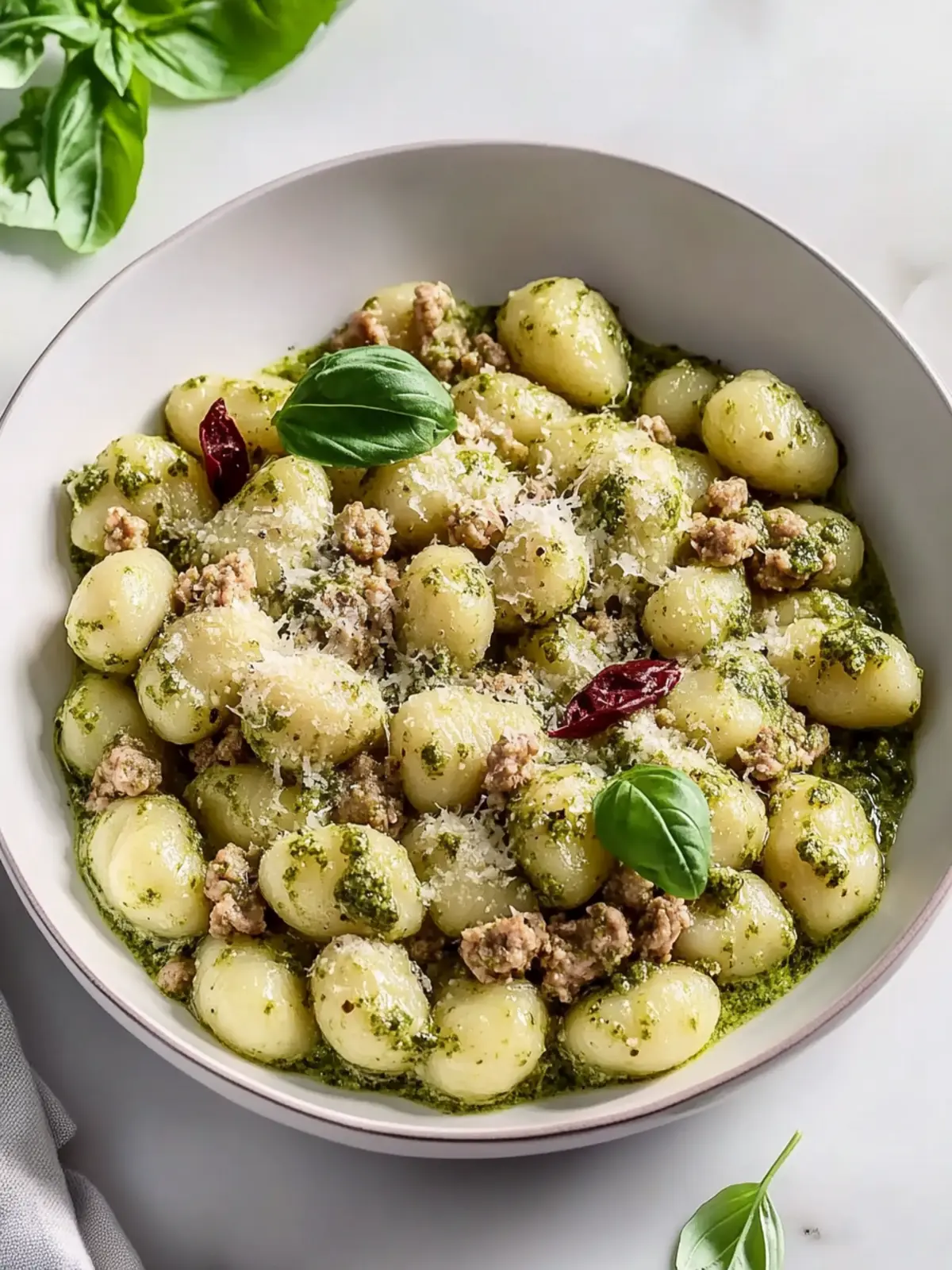 Creamy Pesto Gnocchi with Ground Turkey