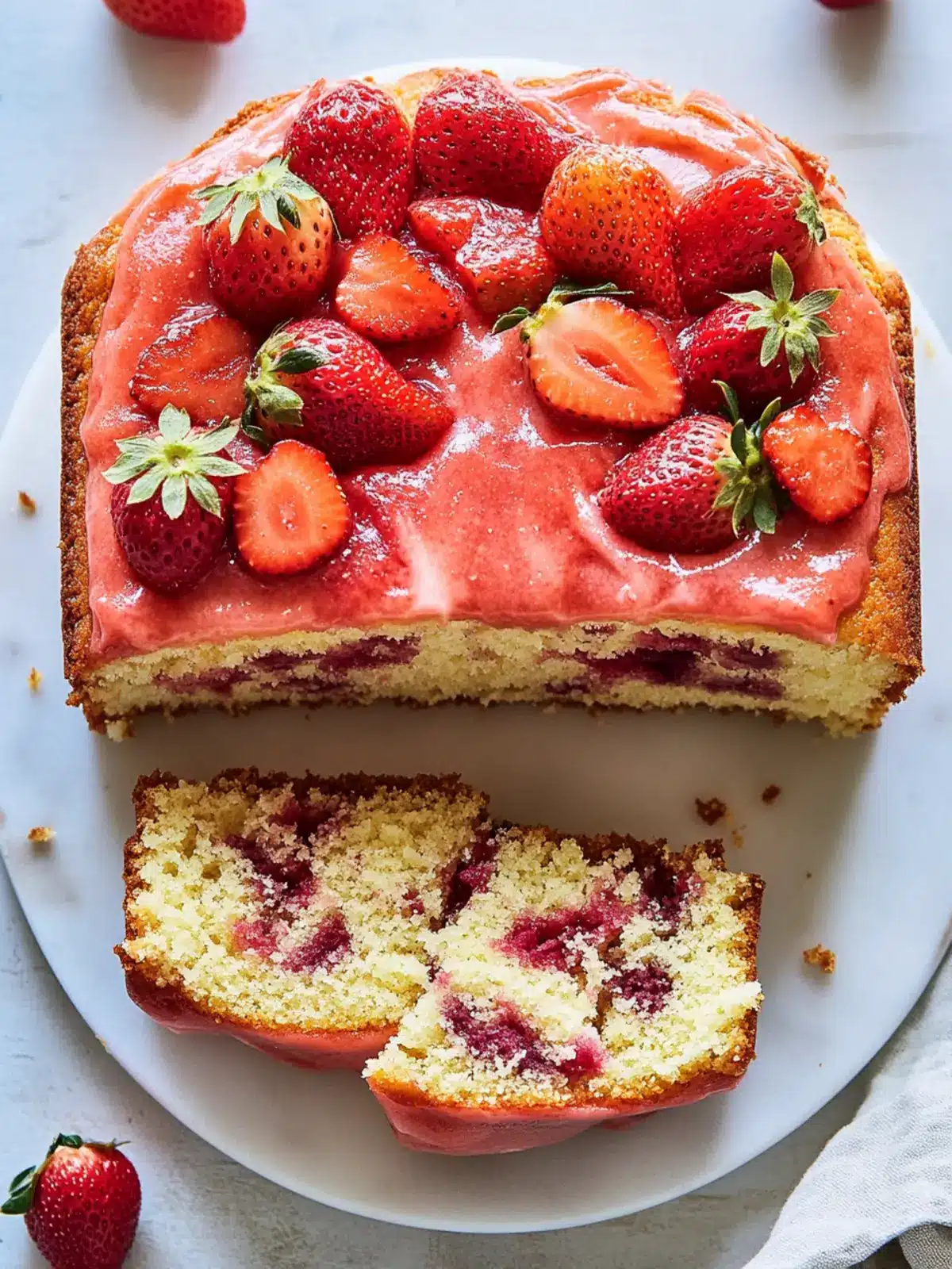 Strawberry Pound Cake Bliss with Tangy Glaze and Swirls