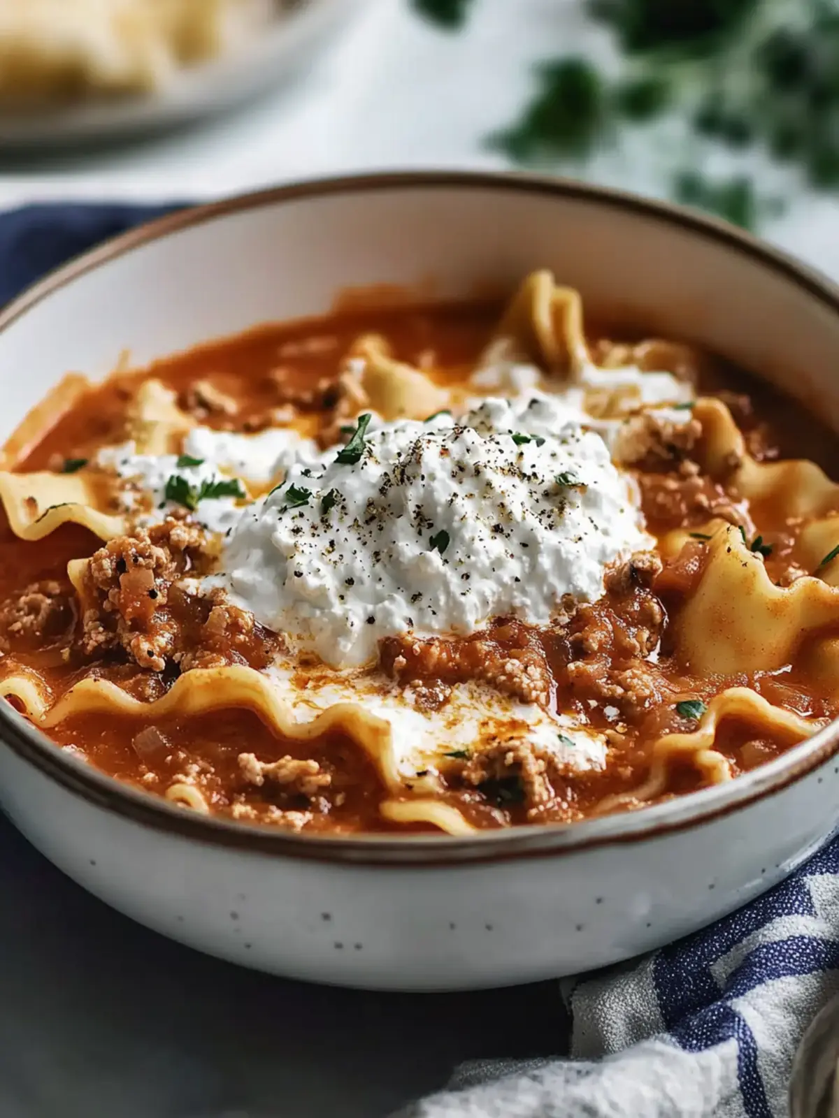 Rich Lasagna Soup with Ricotta