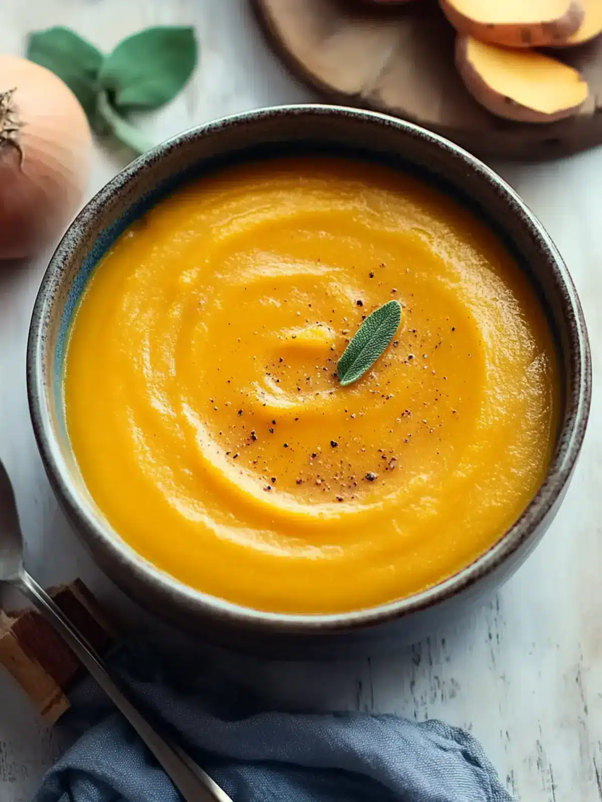 Velvety Butternut Squash Sweet Potato Soup