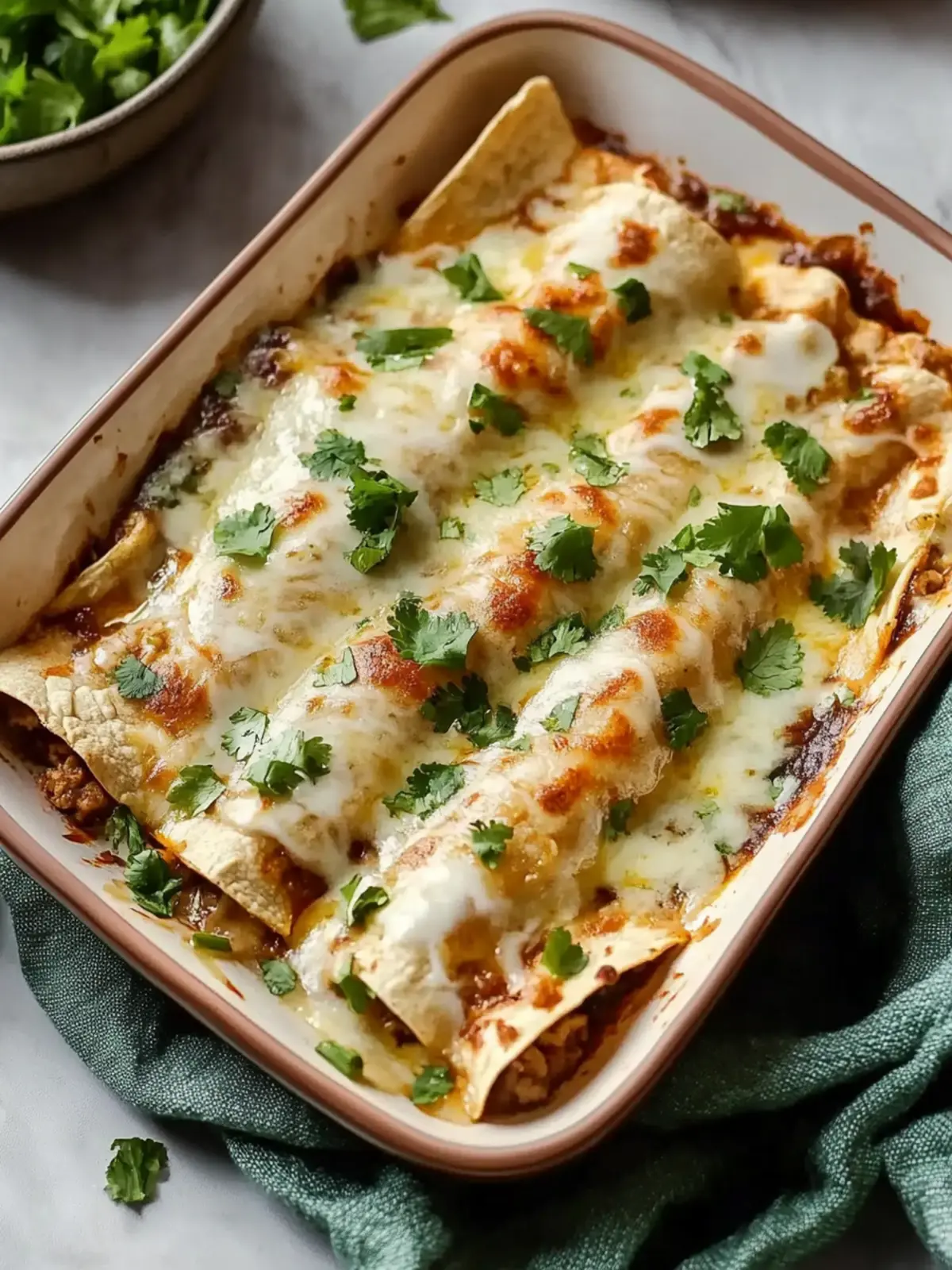 Baked Ground Turkey Enchiladas with White Sauce