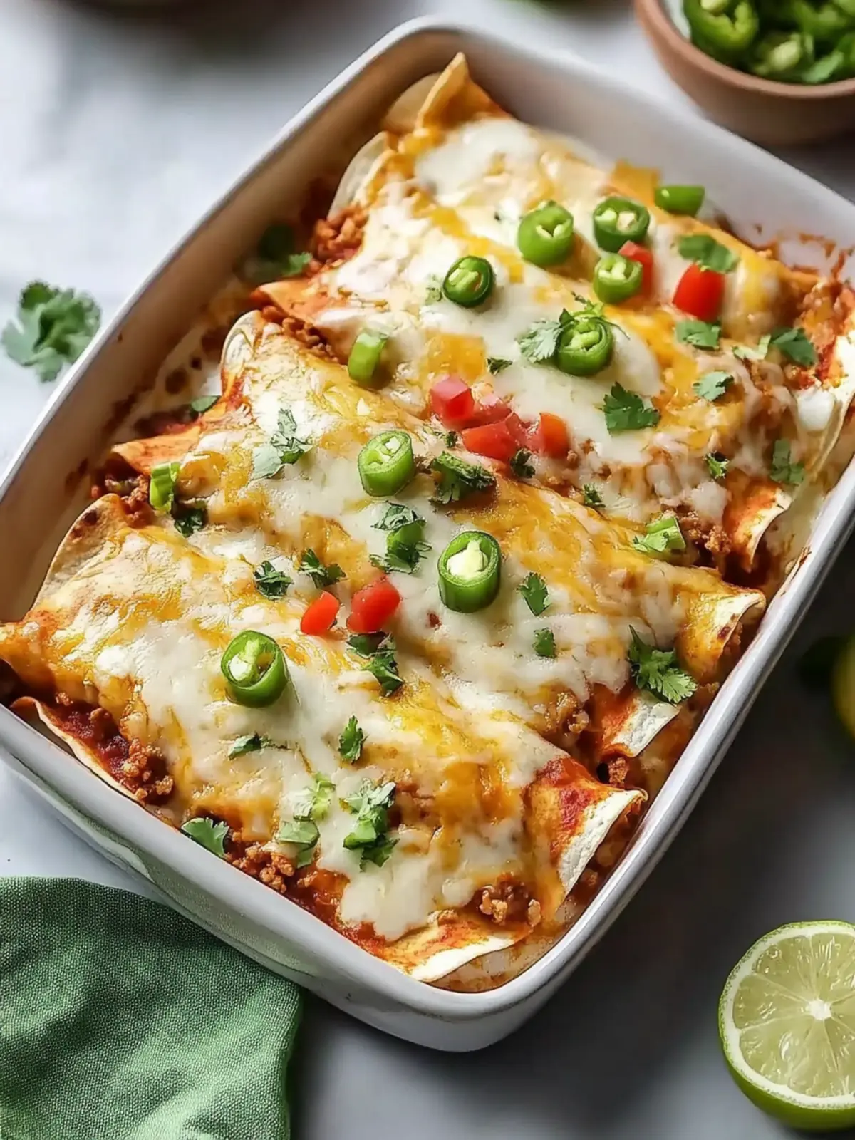 Baked Ground Turkey Enchiladas with White Sauce