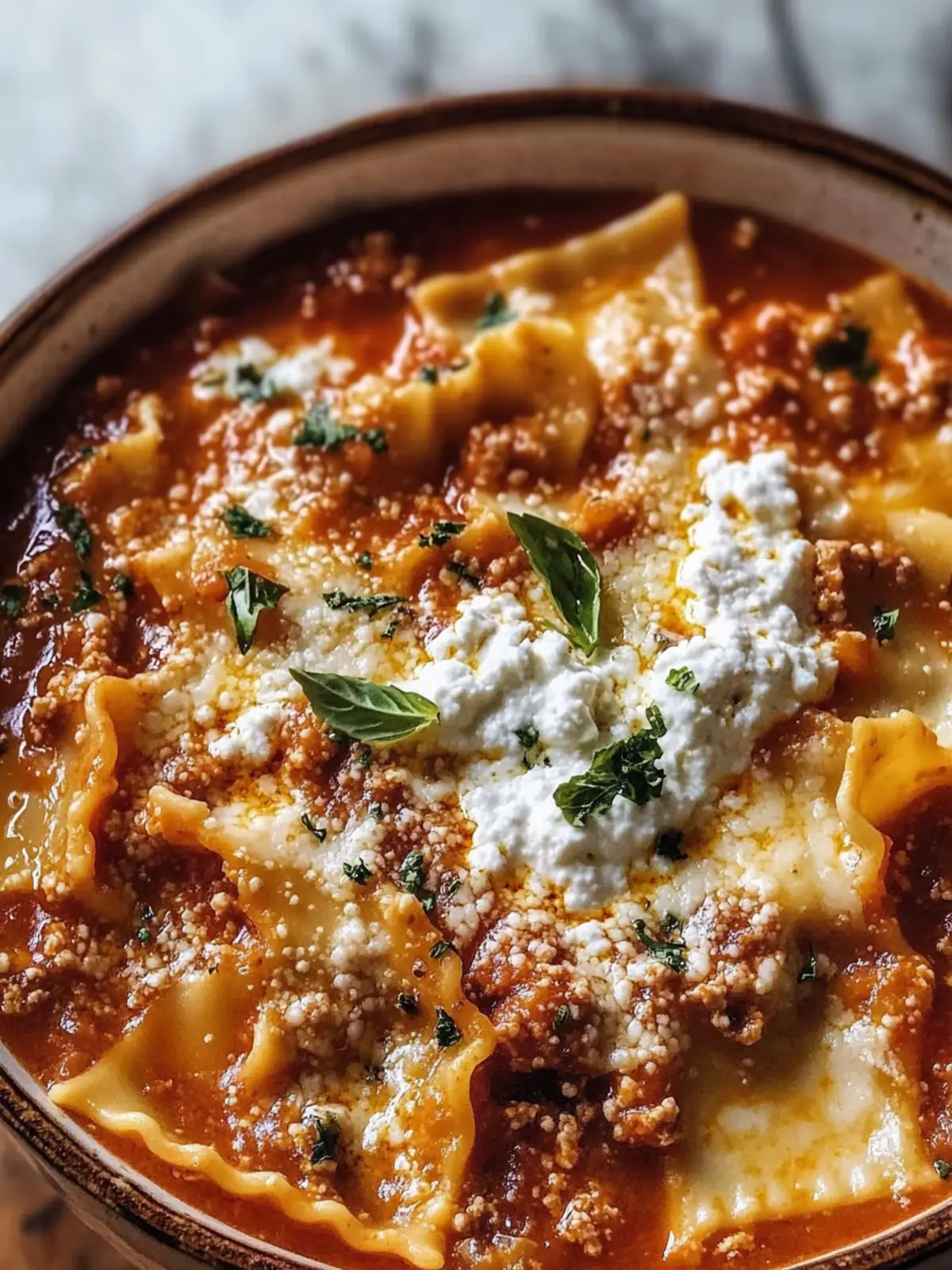 Rich Lasagna Soup with Ricotta