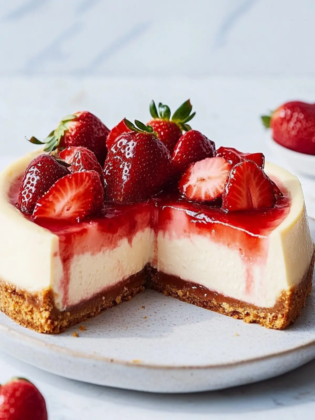 Creamy Strawberry Cheesecake with a Magic No-Bake Twist
