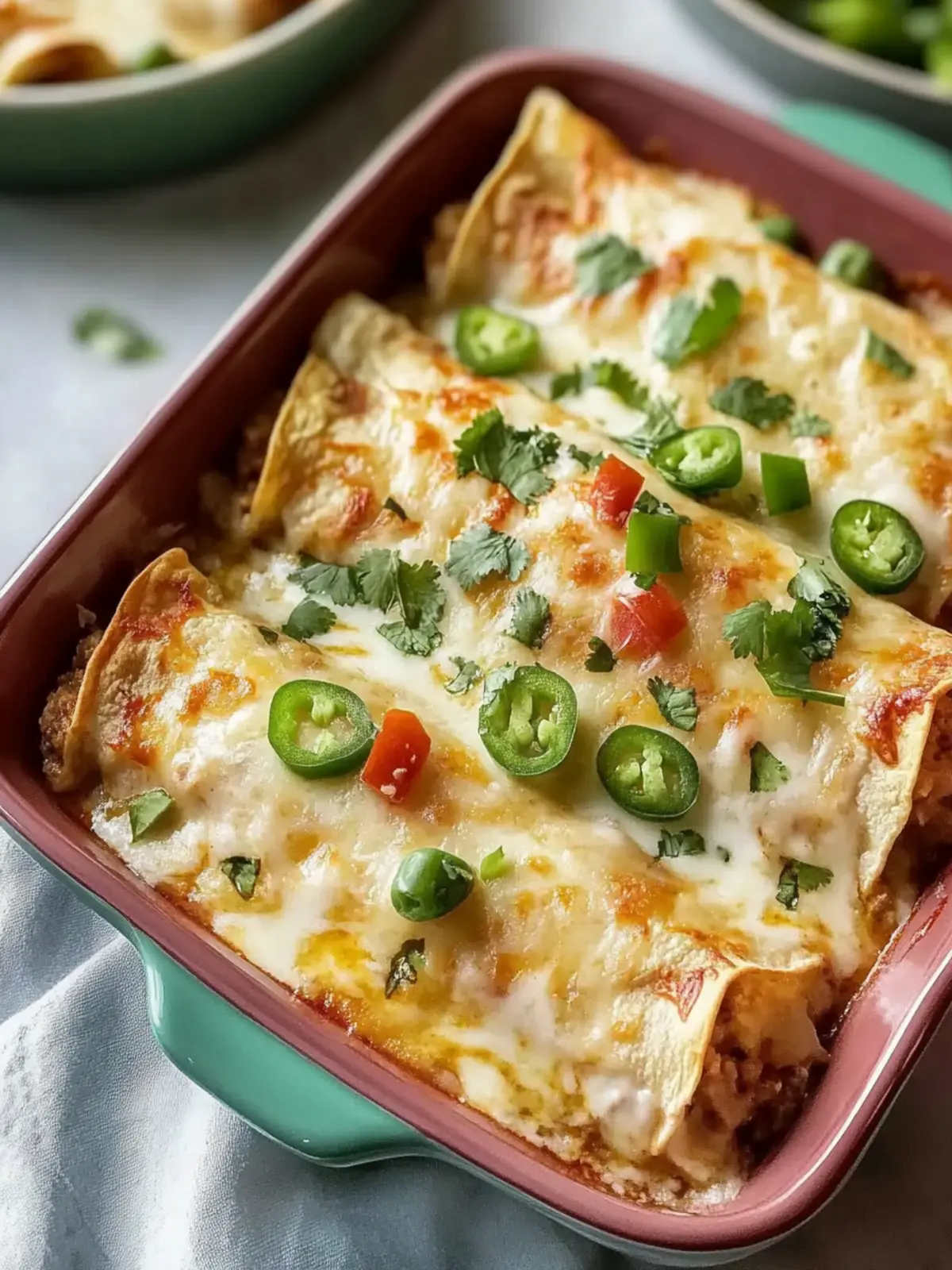 Baked Ground Turkey Enchiladas with White Sauce