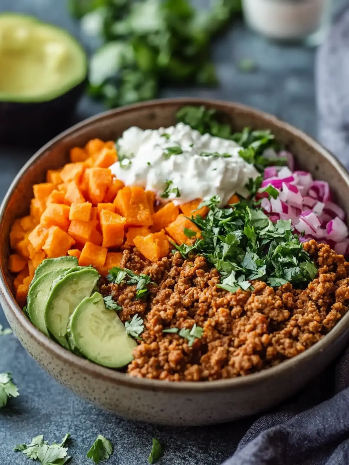 Baked Ground Turkey Sweet Potato Bowl