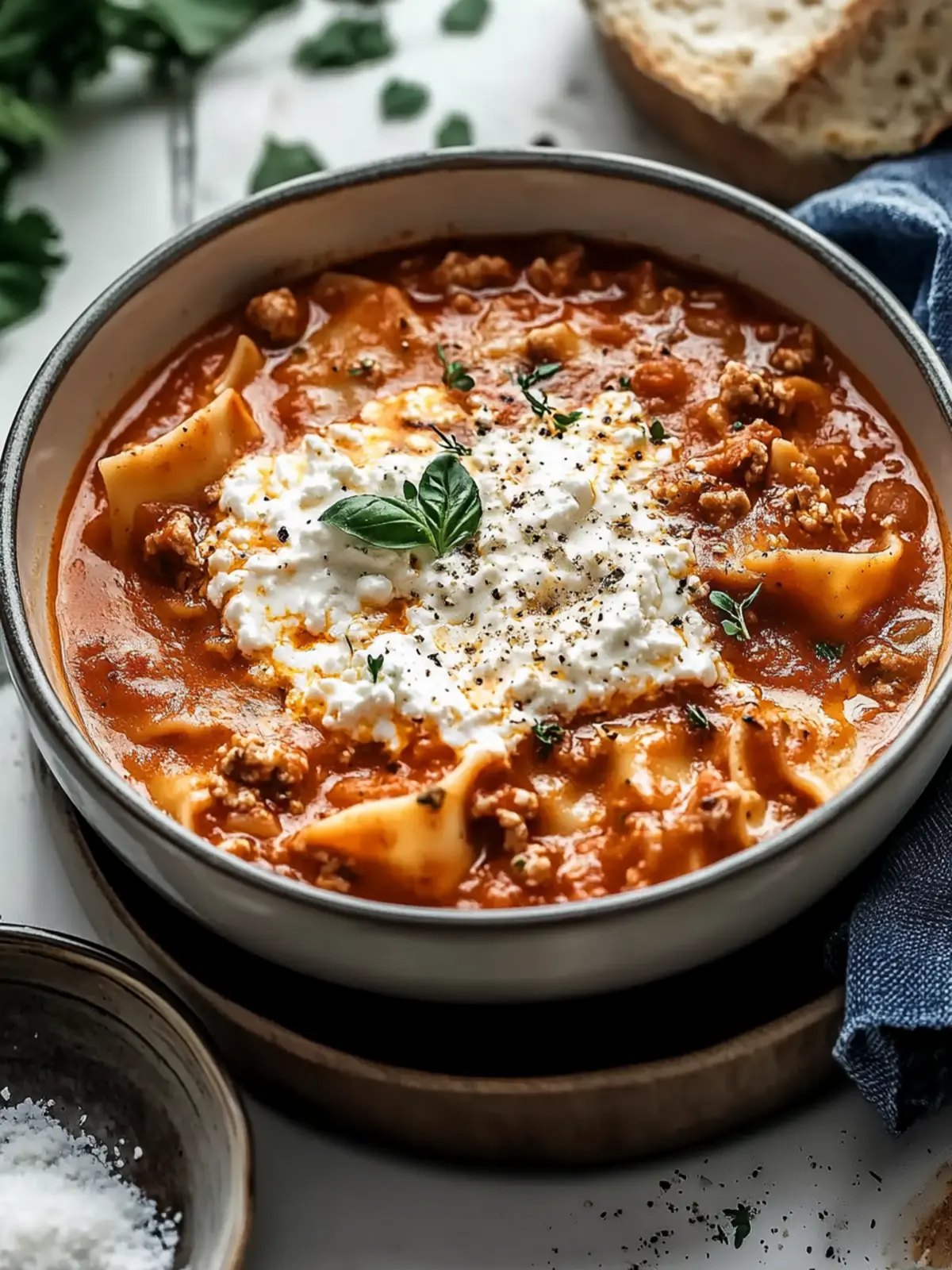 Rich Lasagna Soup with Ricotta