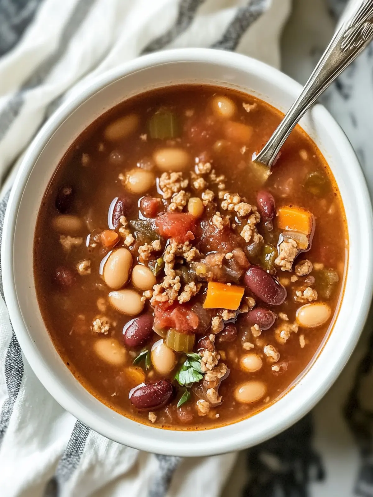 Hearty Easy Crock Pot 15 Bean Soup with Ground Turkey Magic
