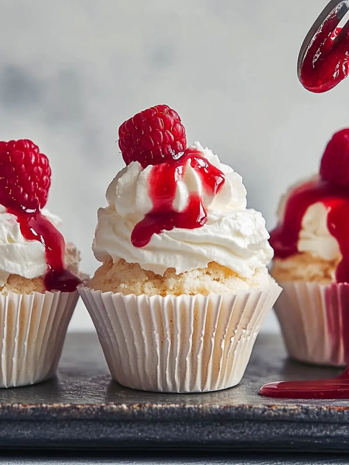Pavlova Cupcakes With Raspberry Sauce