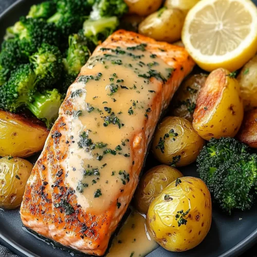 Lemon Butter Salmon with Crispy Potatoes and Broccoli Recipe