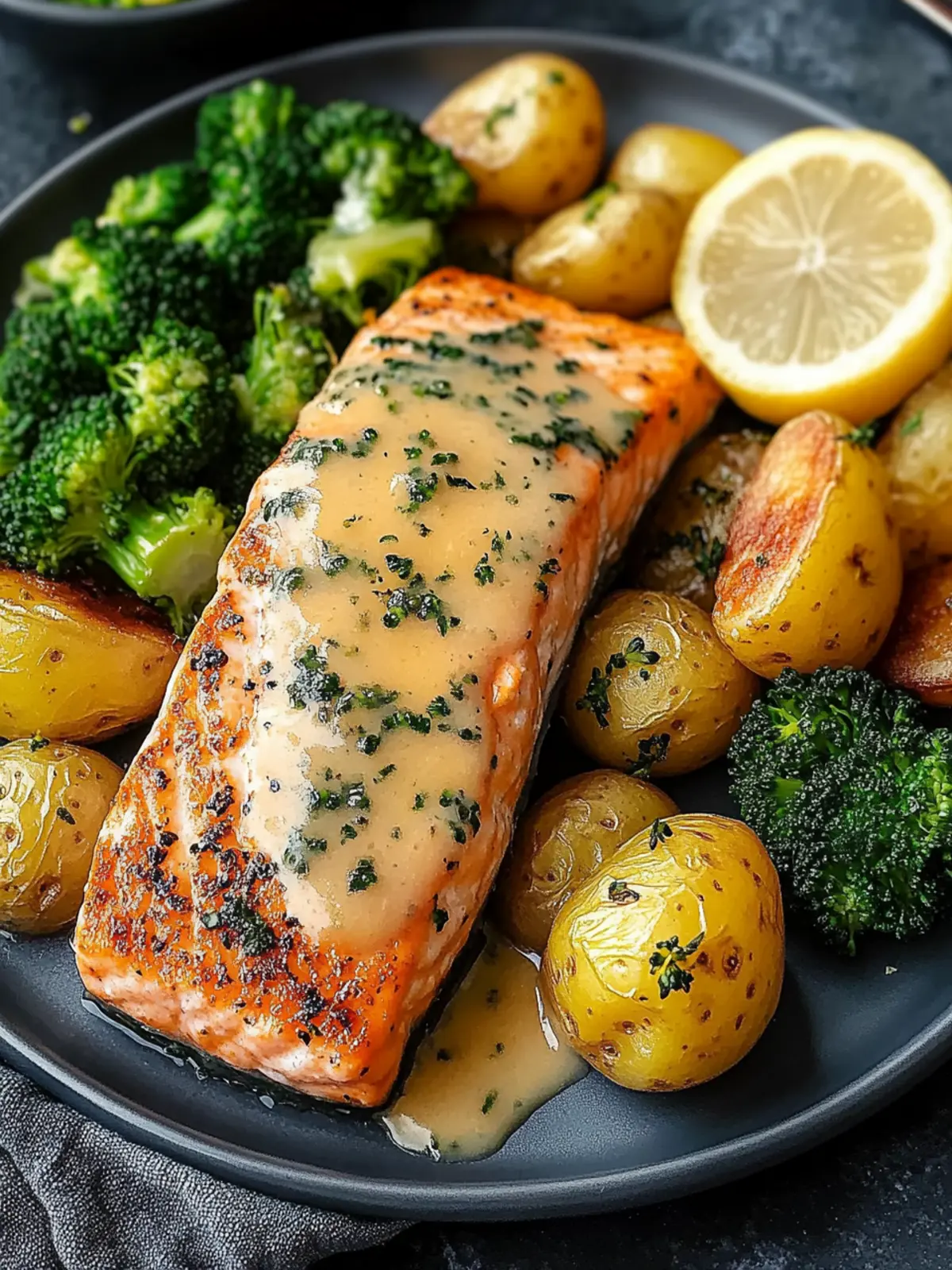 Lemon Butter Salmon with Crispy Potatoes and Broccoli Recipe