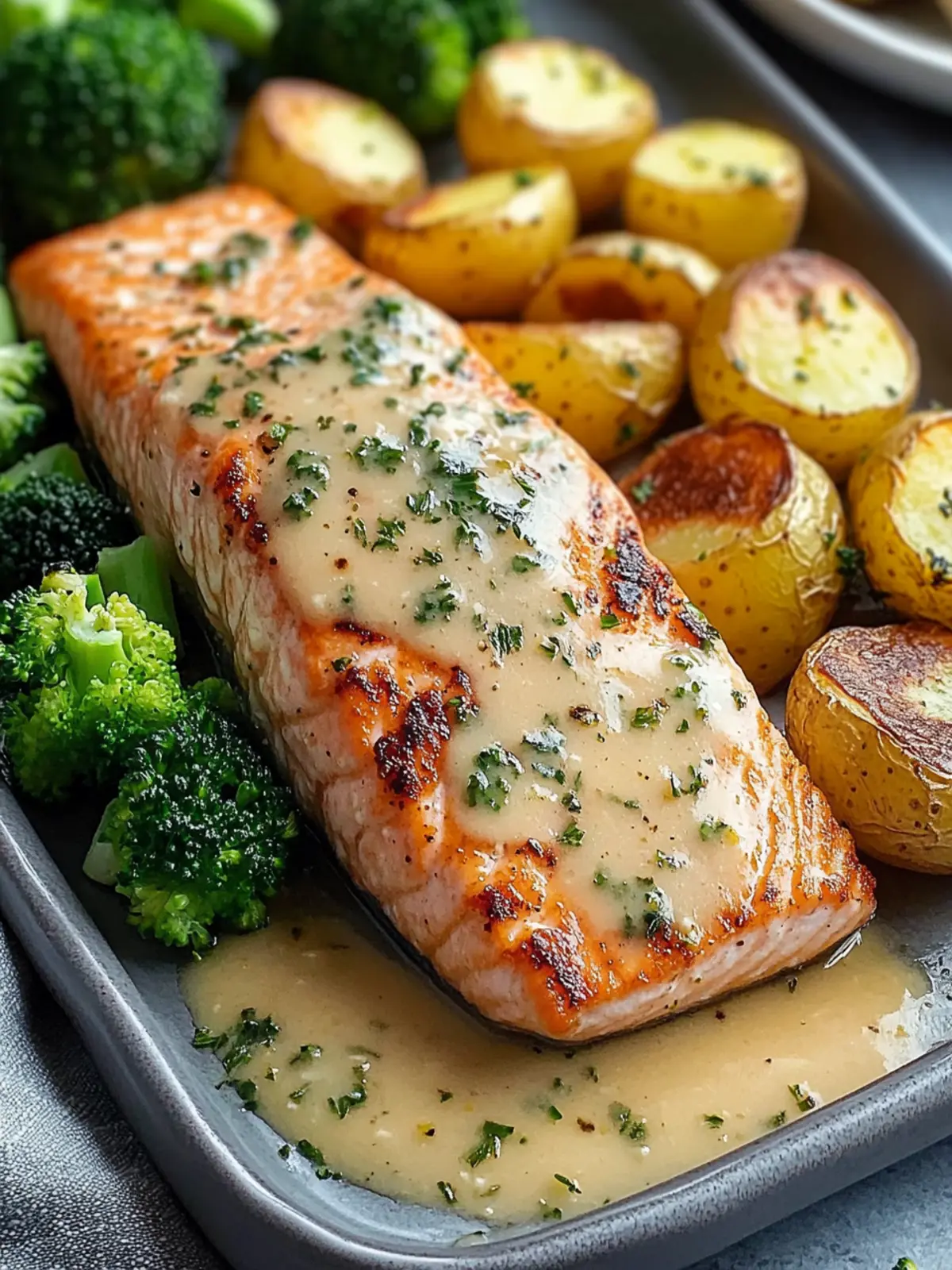 Lemon Butter Salmon with Crispy Potatoes and Broccoli Recipe