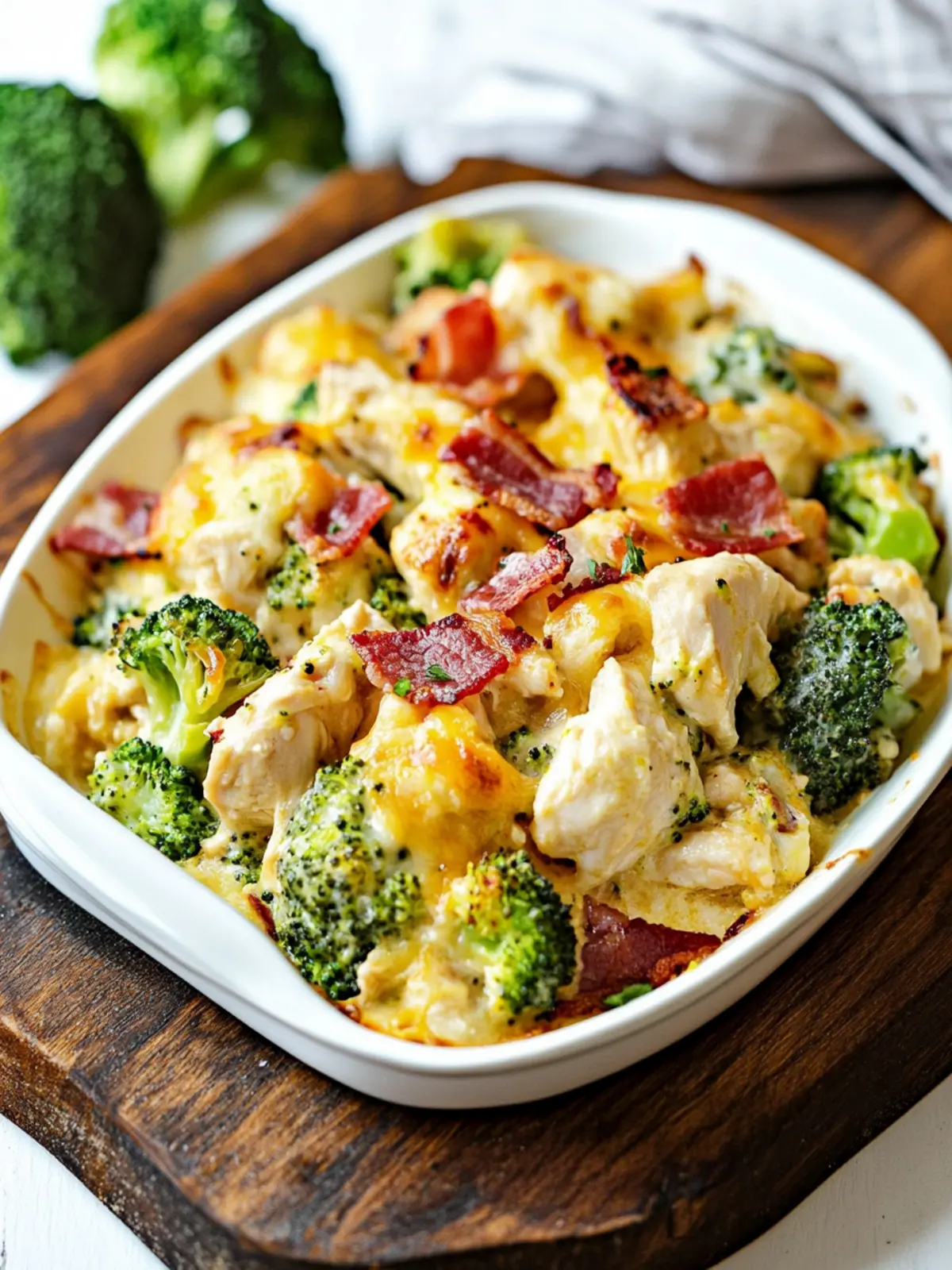 Low Carb Chicken Casserole with Broccoli and Bacon