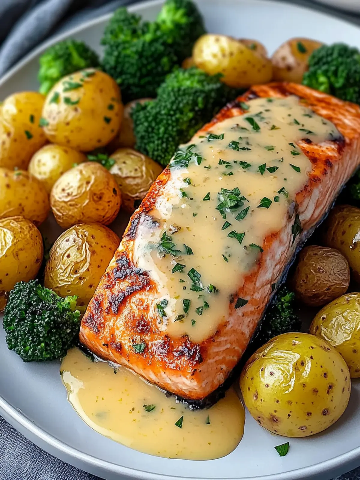 Lemon Butter Salmon with Crispy Potatoes and Broccoli Recipe