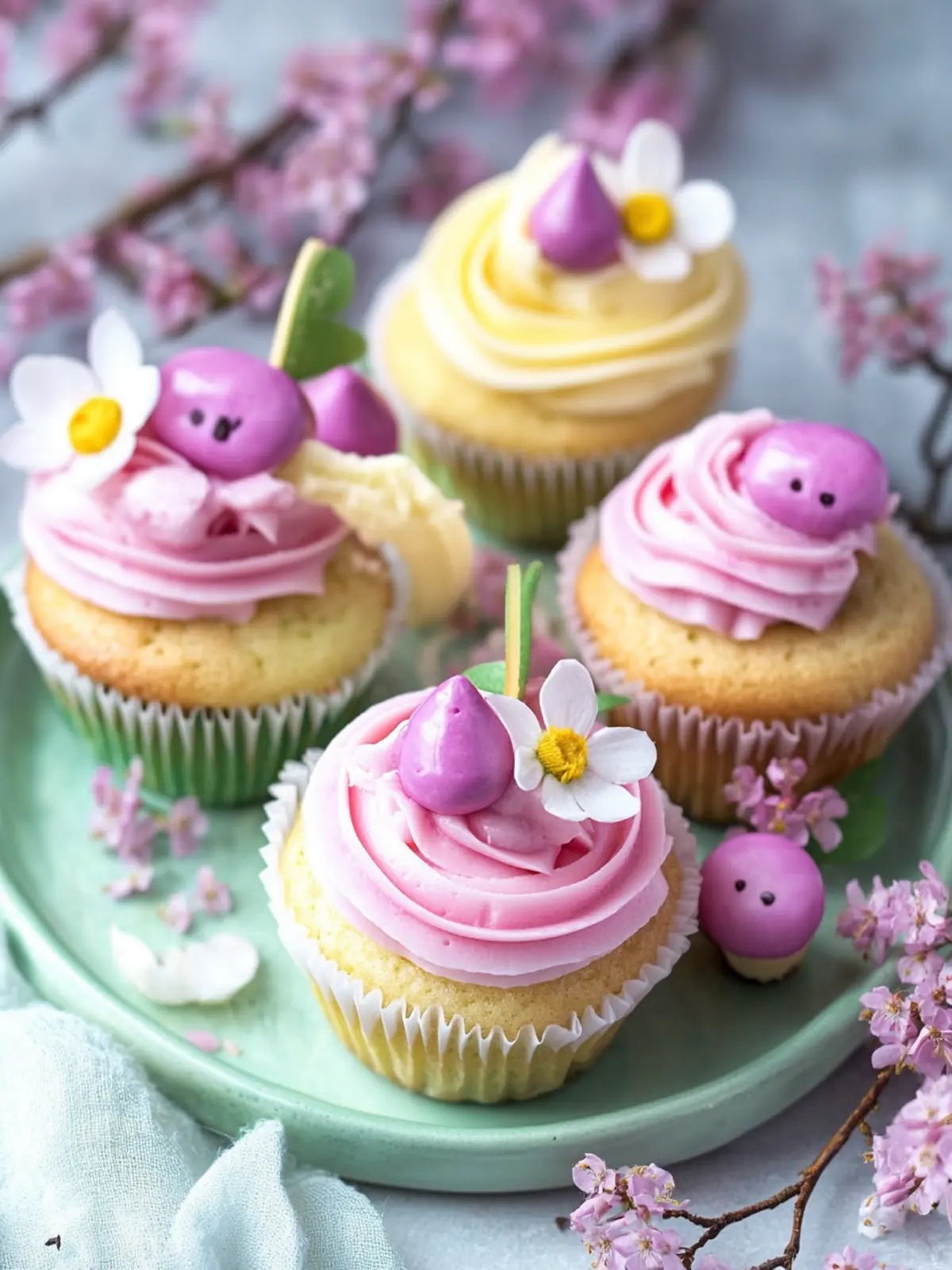 Delicious Spring Cupcakes with Light Vanilla Buttercream