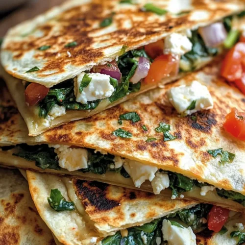 Mediterranean Quesadillas with Spinach, Feta, Mozzarella, and Red Onion
