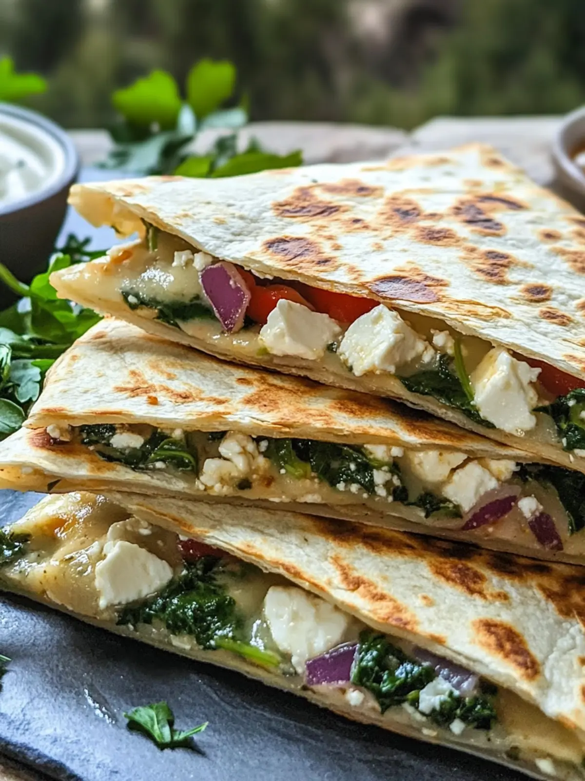 Mediterranean Quesadillas with Spinach and Feta Bliss