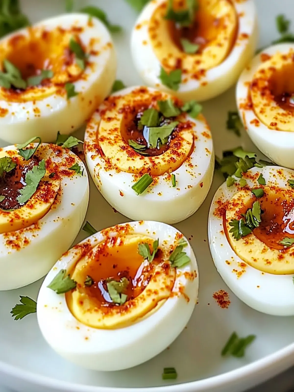 Spicy Chili Garlic Deviled Eggs - Savory Splash