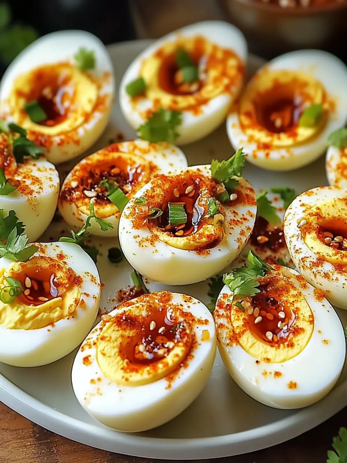 Spicy Chili Garlic Deviled Eggs - Savory Splash