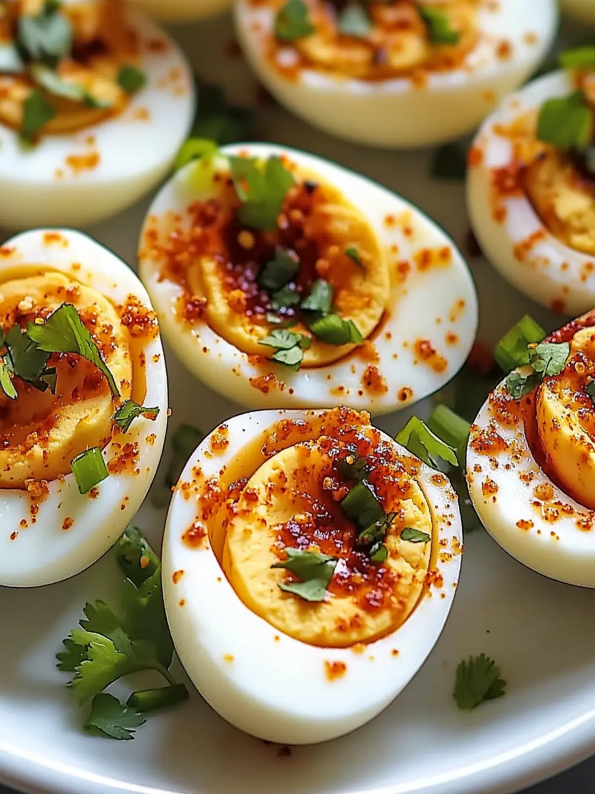 Spicy Chili Garlic Deviled Eggs - Savory Splash