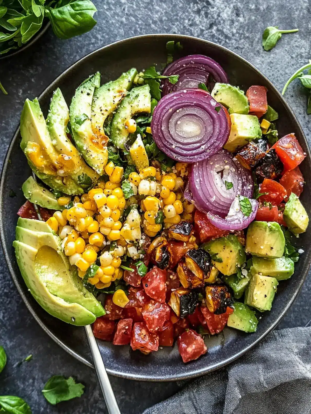 Charred Corn Avocado Salad with Roasted Red Onions