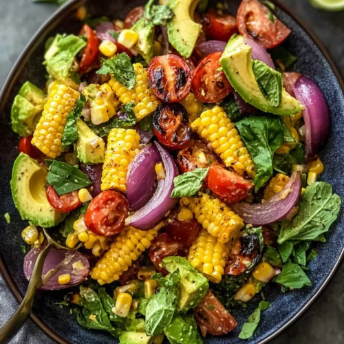 Charred Corn Avocado Salad with Roasted Red Onions