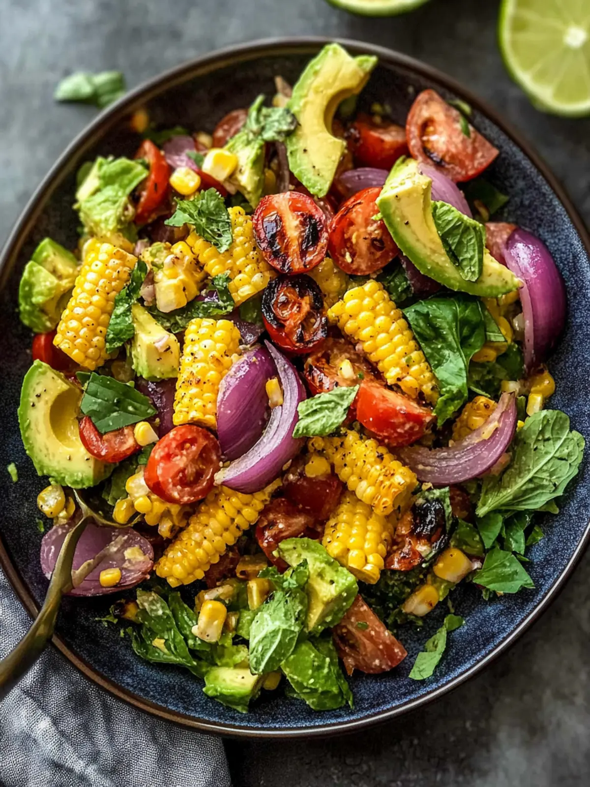 Delicious Charred Corn Avocado Salad with Roasted Red Onions