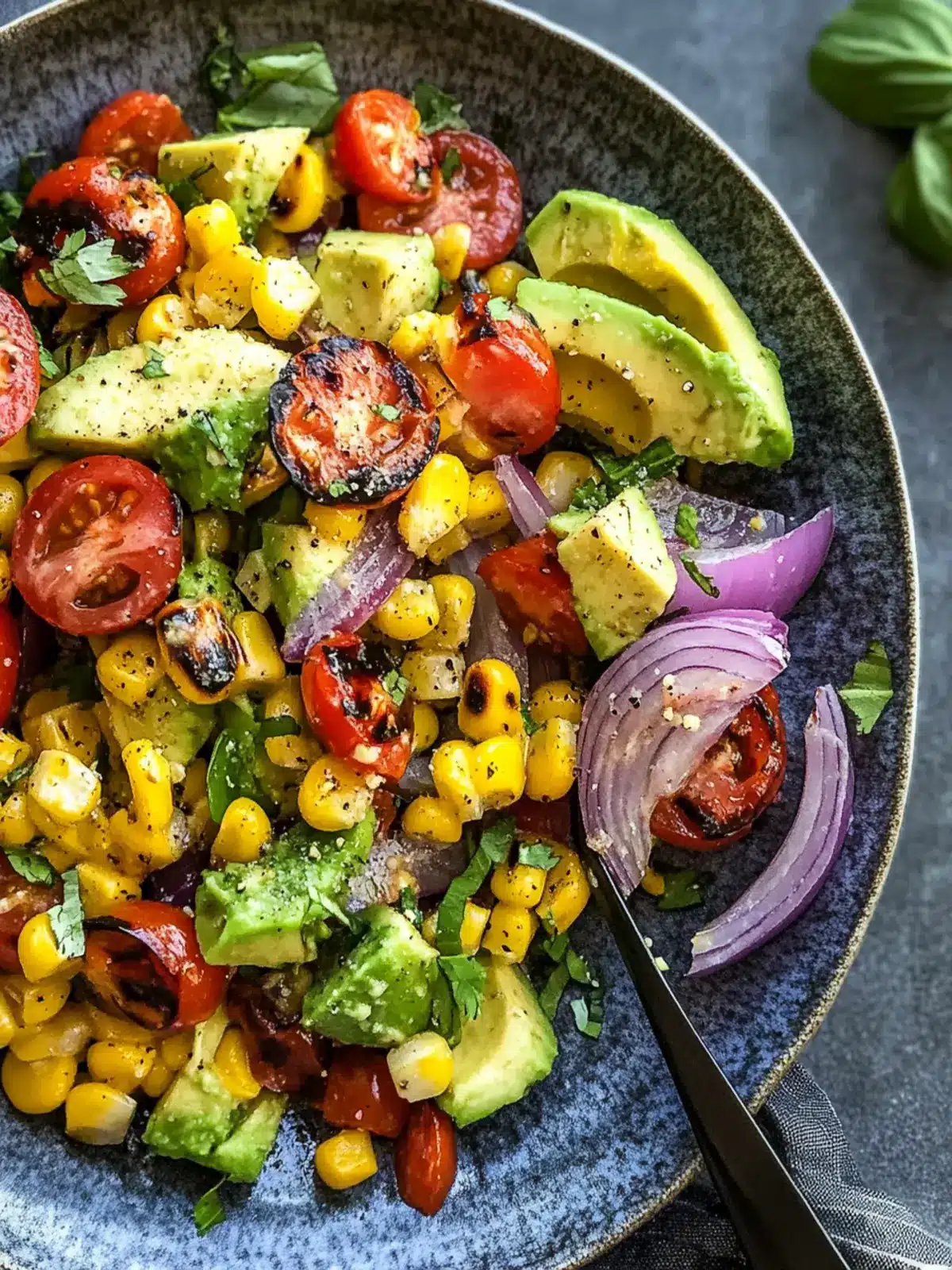 Charred Corn Avocado Salad with Roasted Red Onions